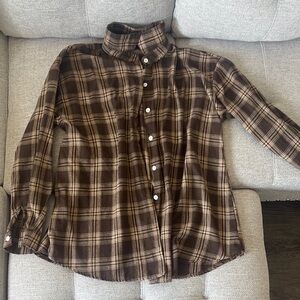 Brown Plaid Button Down Shirt with Classic Collar